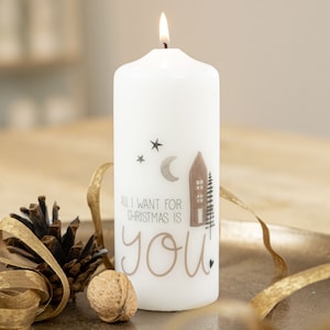 Adventskerze und Weihnachtskerze All I want is You! inkl. passender Postkarte - das perfekte Geschenk für die Adventszeit und Weihnachten!
