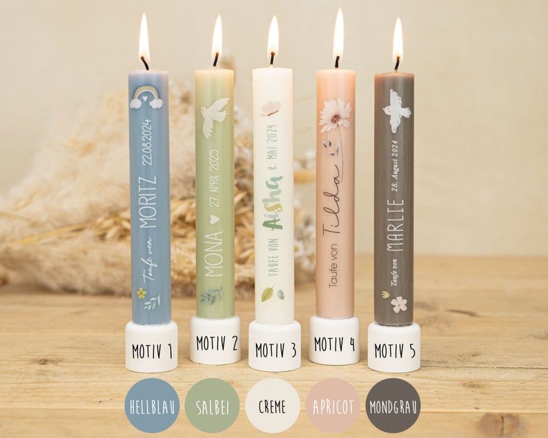 Baptism gift pillar candles from 9 pieces Incl. gift wrapping, over 10 hours burn time image 1