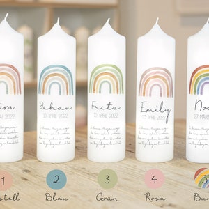 Christening candle rainbow Luise for girls and boys in different colors image 2