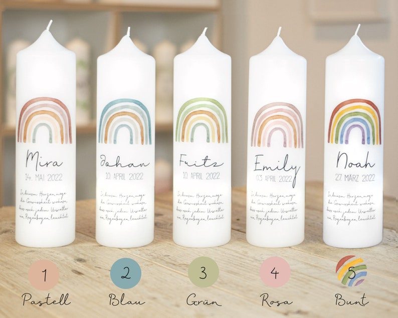 Christening candle rainbow Luise for girls and boys in different colors image 2