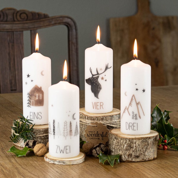 Adventskerzen mit Zahlen Kollektion Adventskranz "Zuhause" - das perfekte Geschenk für die Adventszeit und Weihnachten mit modernen Kerzen!