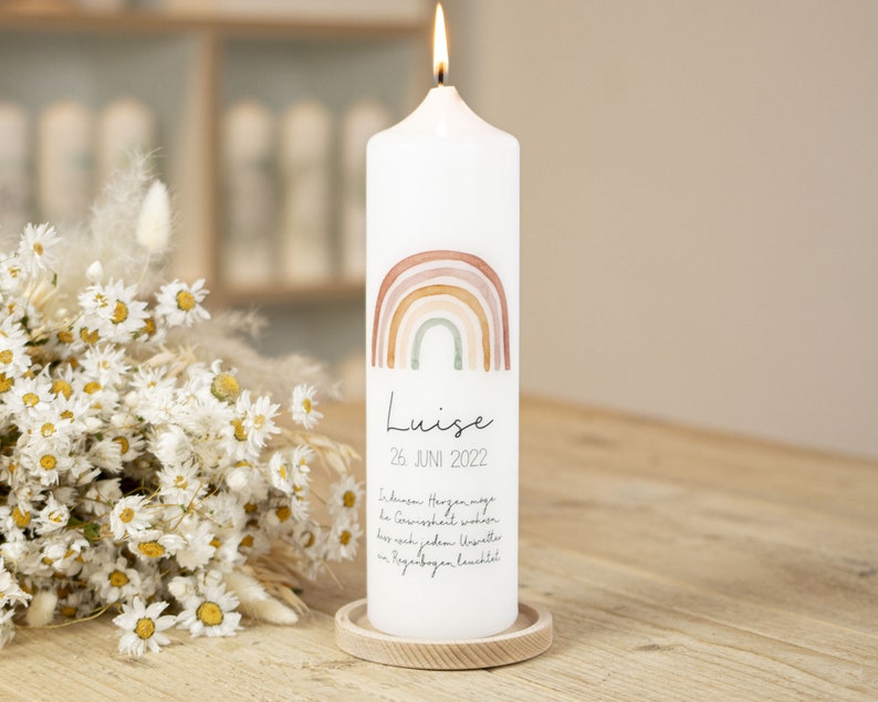 Christening candle rainbow Luise for girls and boys in different colors Kerze Weiß 25*7cm