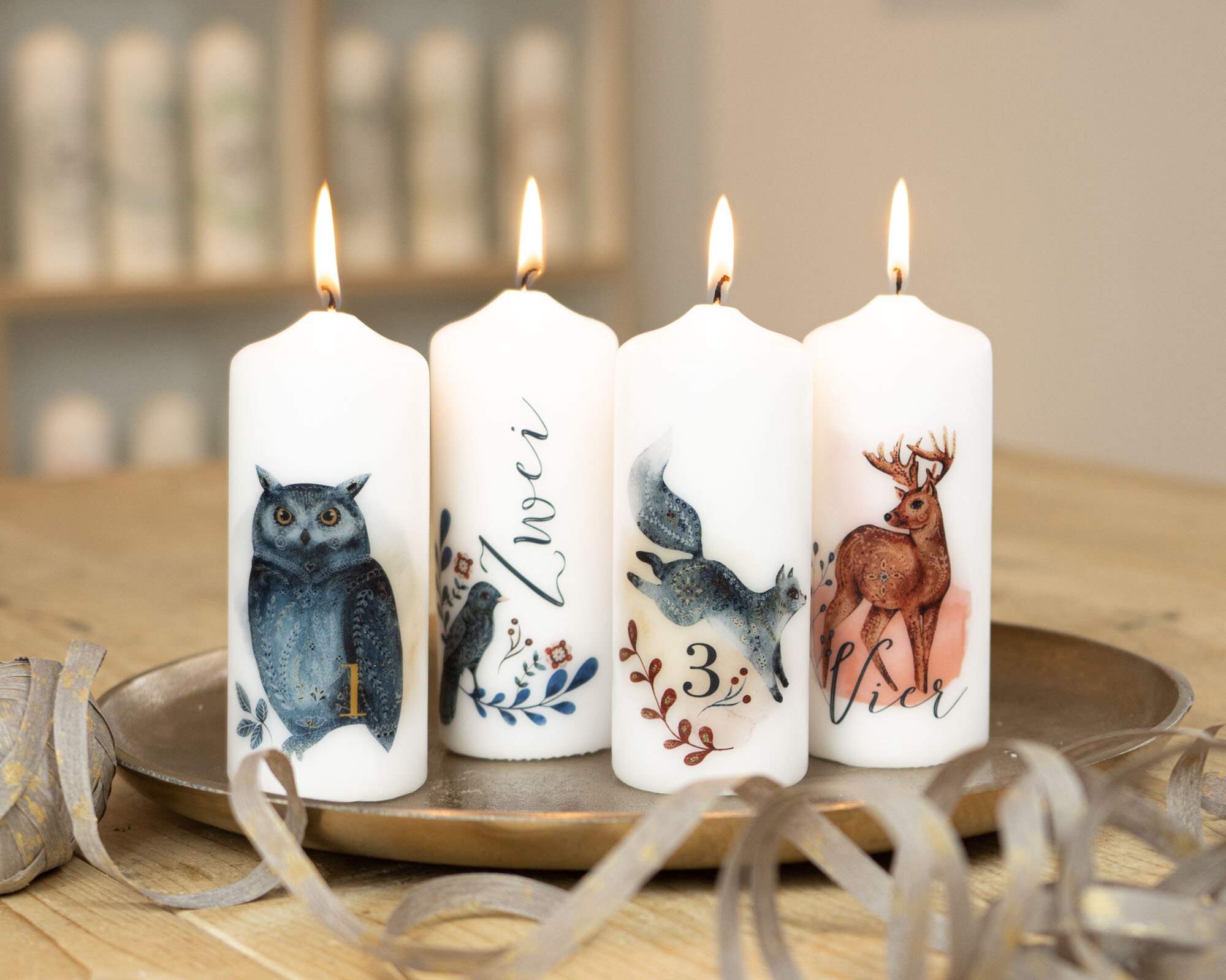 Advent candles with numbers "Winter Animals" - the perfect gift for Advent and Christmas with modern candles!