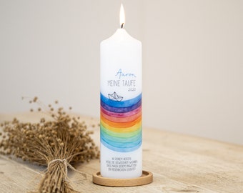 Christening candle rainbow and boat - Aaron - my baptism