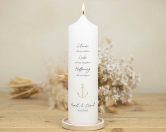 Wedding candle Faith Love Hope in gold, also available as a rustic candle!