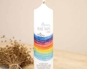 Baptismal candle rainbow and boat - Aaron - my baptism