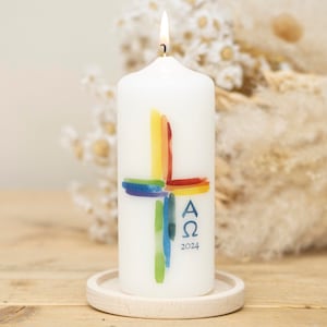 Easter candle rainbow cross - including greeting card + gift box! Free shipping in 2-4 business days!