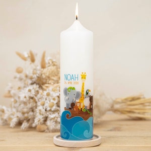 Baptism candle Noah&#39;s Ark with waves - Noah