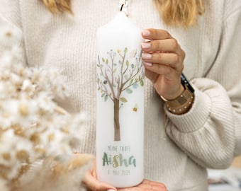 Bougie de baptême arbre de vie Aisha, bougie adaptée aux enfants pour le baptême des filles et des garçons