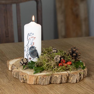 Candela dell'Avvento "Uccello invernale" con cartolina coordinata: il regalo perfetto per l'Avvento e il Natale!