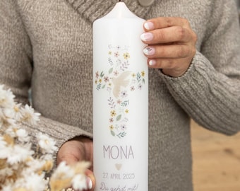 Bougie baptismale croix - Mona pour filles et garçons en 3 couleurs différentes !