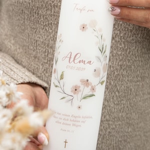 Christening candle Floral Alma - with delicate flower wreath in old pink - for girls and boys