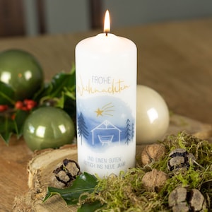 Bougie de Noël "Crèche de Noël" avec carte postale assortie - le cadeau parfait pour Noël !