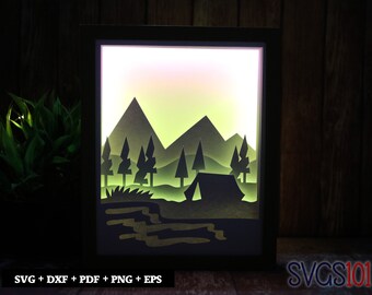 Camping Tent Scouts Guides Fathers Day Gift Nature Wildlife Paper Cutting 3d Shadowbox Shadow Box Light Svg Png Dxf Digital Commercial Paper Party Kids Embellishments Thienhop Com