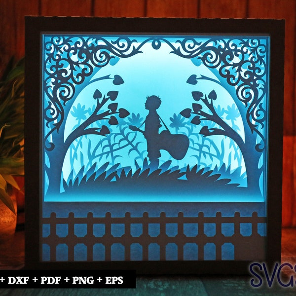 Boy with Guitar Paper Cut Light Box Template, 3D 8x8, 12x12, 9x9 Square Shadow Box SVG, Cricut, Silhouette DIY Boy with Guitar Paper Cut Light Box Template, 3D 8x8, 12x12, 9x9 Square Shadow Box SVG, Cricut, Silhouette DIY
