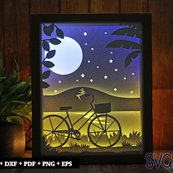 Cycle Scene Paper Cut Light Box Template, 3D 8x10 Shadow Box SVG, Cricut, Silhouette DIY Cycle Scene Paper Cut Light Box Template, 3D 8x10 Shadow Box SVG, Cricut, Silhouette DIY