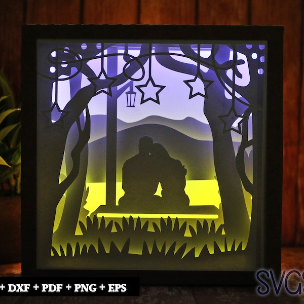 Beautiful Couple on Swing Paper Cut Light Box Template, 3D 8x8, 12x12, 9x9 Square Shadow Box SVG, Cricut, Silhouette DIY Beautiful Couple on Swing Paper Cut Light Box Template, 3D 8x8, 12x12, 9x9 Square Shadow Box SVG, Cricut, Silhouette DIY