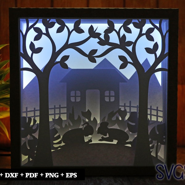 Kids doing School Work Paper Cut Light Box Template, 3D 8x8, 12x12, 9x9 Square Shadow Box SVG, Cricut, Silhouette DIY