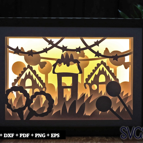 Candy House Paper Cut Light Box Template, 3D 5x7 Shadow Box SVG, Cricut, Silhouette DIY Candy House Paper Cut Light Box Template, 3D 5x7 Shadow Box SVG, Cricut, Silhouette DIY