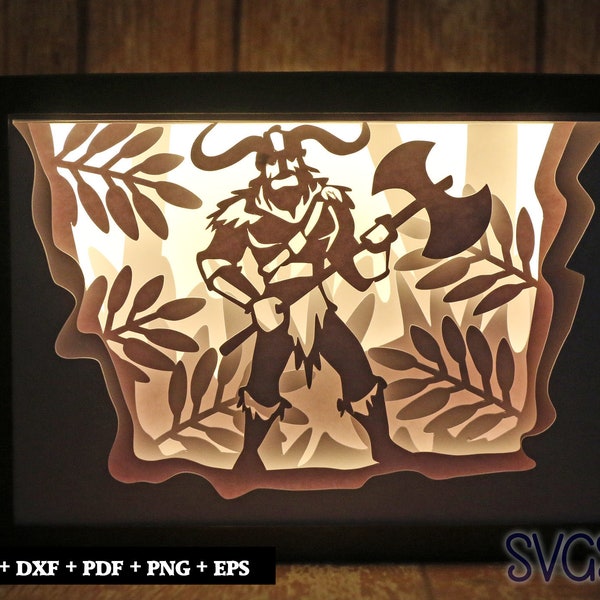 Viking wiht An Axe Paper Cut Light Box Template, 3D 5x7 Shadow Box SVG, Cricut, Silhouette DIY Viking wiht An Axe Paper Cut Light Box Template, 3D 5x7 Shadow Box SVG, Cricut, Silhouette DIY