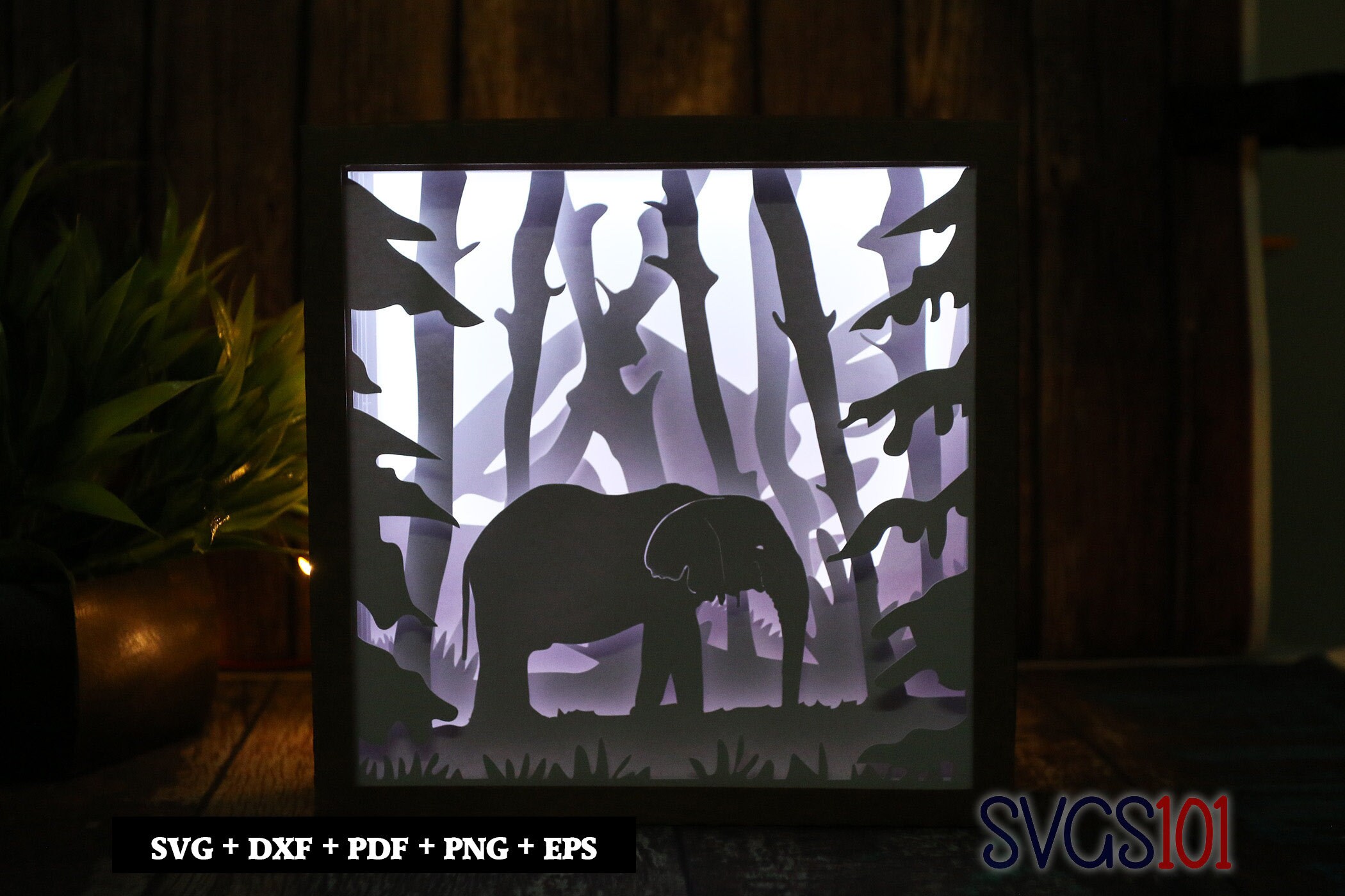 African Elephant Light Box Template Svg Shadow Box 7x7 8x8 Etsy