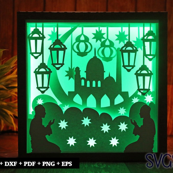 Praying Mosque Paper Cut Light Box Template, 3D 8x8, 12x12, 9x9 Square Shadow Box SVG, Cricut, Silhouette DIY Praying Mosque Paper Cut Light Box Template, 3D 8x8, 12x12, 9x9 Square Shadow Box SVG, Cricut, Silhouette DIY