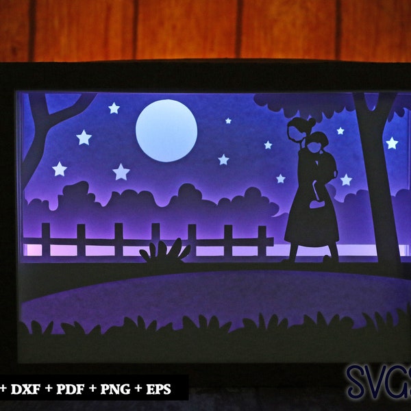 Mother Carrying Daughter Paper Cut Light Box Template, 3D 5x7 Shadow Box SVG, Cricut, Silhouette DIY
