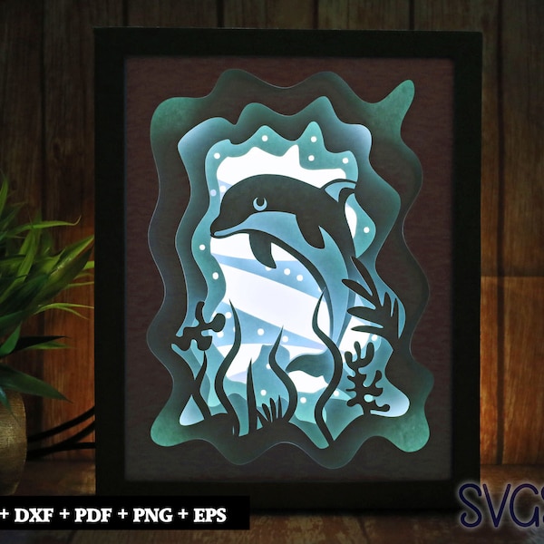 Lovely Dolphin Paper Cut Light Box Template, 3D 8x10 Shadow Box SVG, Cricut, Silhouette DIY Lovely Dolphin Paper Cut Light Box Template, 3D 8x10 Shadow Box SVG, Cricut, Silhouette DIY
