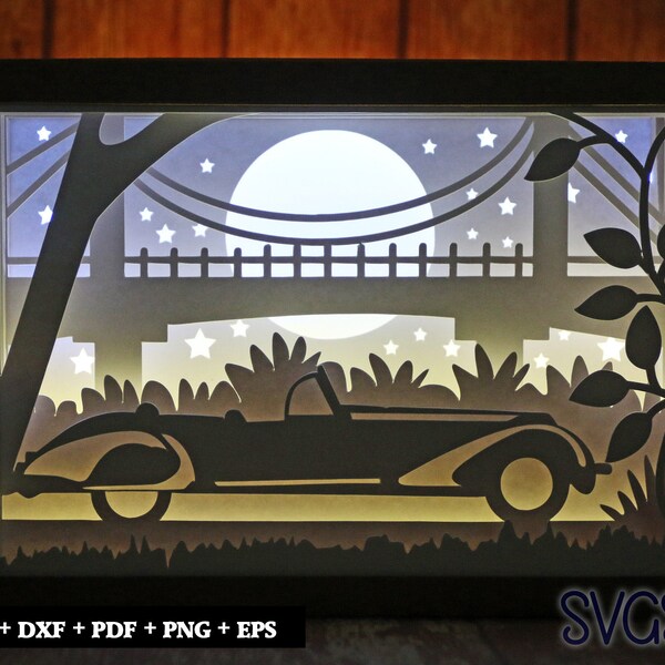 Vintage Car Paper Cut Light Box Template, 3D 5x7 Shadow Box SVG, Cricut, Silhouette DIY