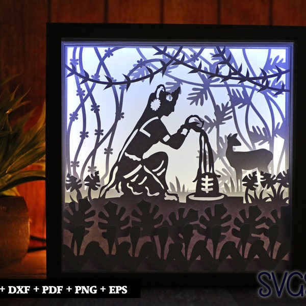 Lord Shiv Pooja Paper Cut Light Box Template, 3D 8x8, 12x12, 9x9 Square Shadow Box SVG, Cricut, Silhouette DIY