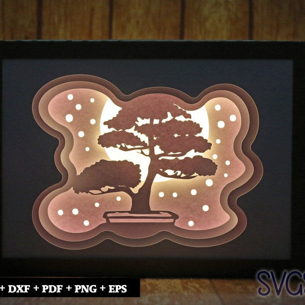 Bonsai Tree Paper Cut Light Box Template, 3D 5x7 Shadow Box SVG, Cricut, Silhouette DIY Bonsai Tree Paper Cut Light Box Template, 3D 5x7 Shadow Box SVG, Cricut, Silhouette DIY
