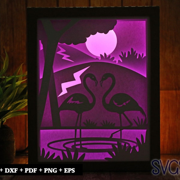 Flamingos in Love Paper Cut Light Box Template, 3D 8x10 Shadow Box SVG, Cricut, Silhouette DIY Flamingos in Love Paper Cut Light Box Template, 3D 8x10 Shadow Box SVG, Cricut, Silhouette DIY