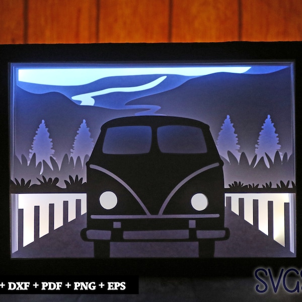 Camping Vehicle Paper Cut Light Box Template, 3D 5x7 Shadow Box SVG, Cricut, Silhouette DIY