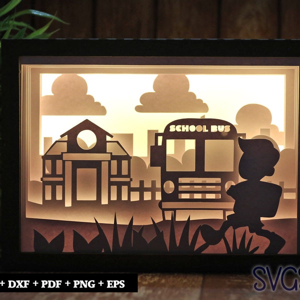 School Bus Paper Cut Light Box Template, 3D 5x7 Shadow Box SVG, Cricut, Silhouette DIY School Bus Paper Cut Light Box Template, 3D 5x7 Shadow Box SVG, Cricut, Silhouette DIY