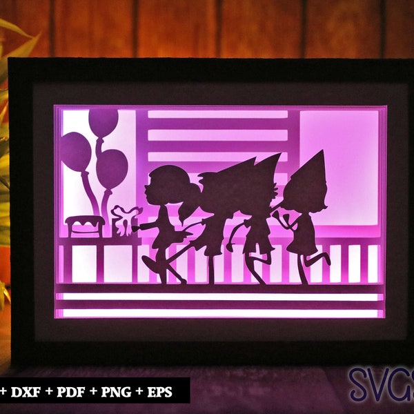 Party Scene Paper Cut Light Box Template, 3D 5x7 Shadow Box SVG, Cricut, Silhouette DIY Party Scene Paper Cut Light Box Template, 3D 5x7 Shadow Box SVG, Cricut, Silhouette DIY