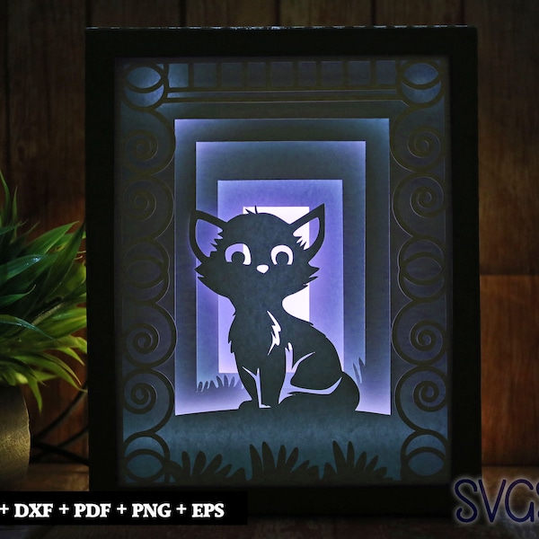 Cute Cat Paper Cut Light Box Template, 3D 8x10 Shadow Box SVG, Cricut, Silhouette DIY Cute Cat Paper Cut Light Box Template, 3D 8x10 Shadow Box SVG, Cricut, Silhouette DIY