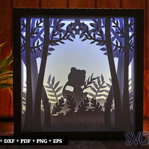 Alone Panda Paper Cut Light Box Template, 3D 8x8, 12x12, 9x9 Square Shadow Box SVG, Cricut, Silhouette DIY Alone Panda Paper Cut Light Box Template, 3D 8x8, 12x12, 9x9 Square Shadow Box SVG, Cricut, Silhouette DIY