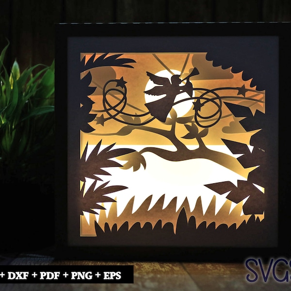 Angel with Wings Paper Cut Light Box Template, 3D 8x8, 12x12, 9x9 Square Shadow Box SVG, Cricut, Silhouette DIY Angel with Wings Paper Cut Light Box Template, 3D 8x8, 12x12, 9x9 Square Shadow Box SVG, Cricut, Silhouette DIY