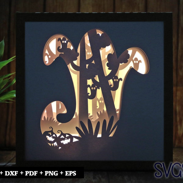 Scary Ghost Paper Cut Light Box Template, 3D 8x8, 12x12, 9x9 Square Shadow Box SVG, Cricut, Silhouette DIY
