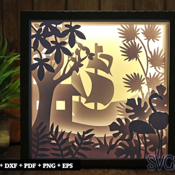 Pirate Boat Sailing Paper Cut Light Box Template, 3D 8x8, 12x12, 9x9 Square Shadow Box SVG, Cricut, Silhouette DIY Pirate Boat Sailing Paper Cut Light Box Template, 3D 8x8, 12x12, 9x9 Square Shadow Box SVG, Cricut, Silhouette DIY