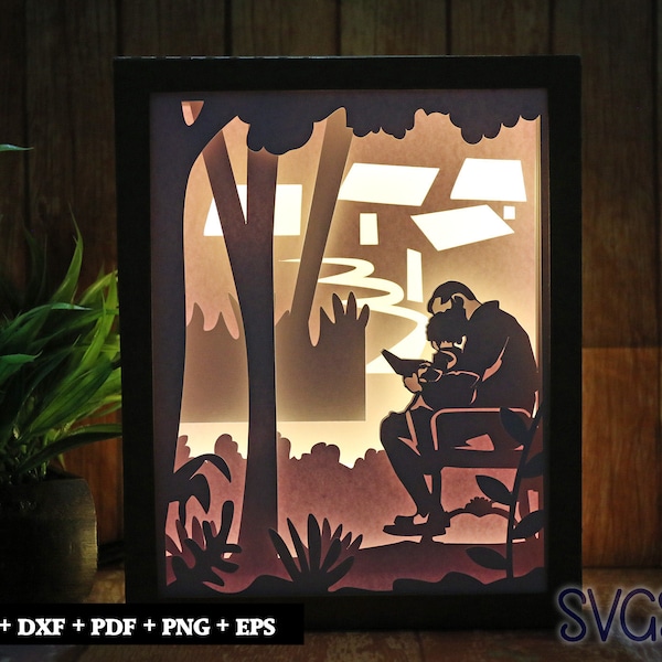 Father Reading Book Paper Cut Light Box Template, 3D 8x10 Shadow Box SVG, Cricut, Silhouette DIY Father Reading Book Paper Cut Light Box Template, 3D 8x10 Shadow Box SVG, Cricut, Silhouette DIY