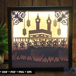 The Kaaba Paper Cut Light Box Template, 3D 8x8, 12x12, 9x9 Square Shadow Box SVG, Cricut, Silhouette DIY