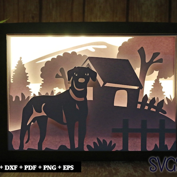 Dog with House Paper Cut Light Box Template, 3D 5x7 Shadow Box SVG, Cricut, Silhouette DIY Dog with House Paper Cut Light Box Template, 3D 5x7 Shadow Box SVG, Cricut, Silhouette DIY