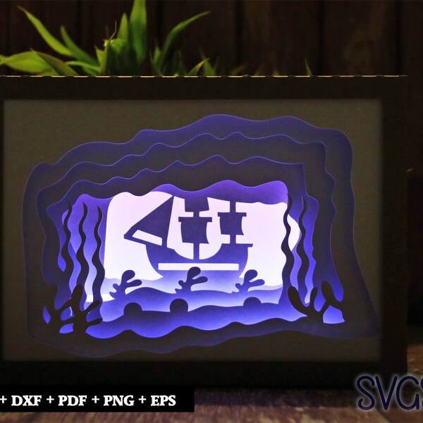 Pirate Ship Paper Cut Light Box Template, 3D 5x7 Shadow Box SVG, Cricut, Silhouette DIY Pirate Ship Paper Cut Light Box Template, 3D 5x7 Shadow Box SVG, Cricut, Silhouette DIY
