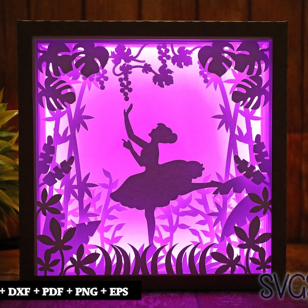 Girl Picking Fruit Paper Cut Light Box Template, 3D 8x8, 12x12, 9x9 Square Shadow Box SVG, Cricut, Silhouette DIY