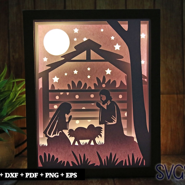 Nativity Scene Paper Cut Light Box Template, 3D 8x10 Shadow Box SVG, Cricut, Silhouette DIY Nativity Scene Paper Cut Light Box Template, 3D 8x10 Shadow Box SVG, Cricut, Silhouette DIY