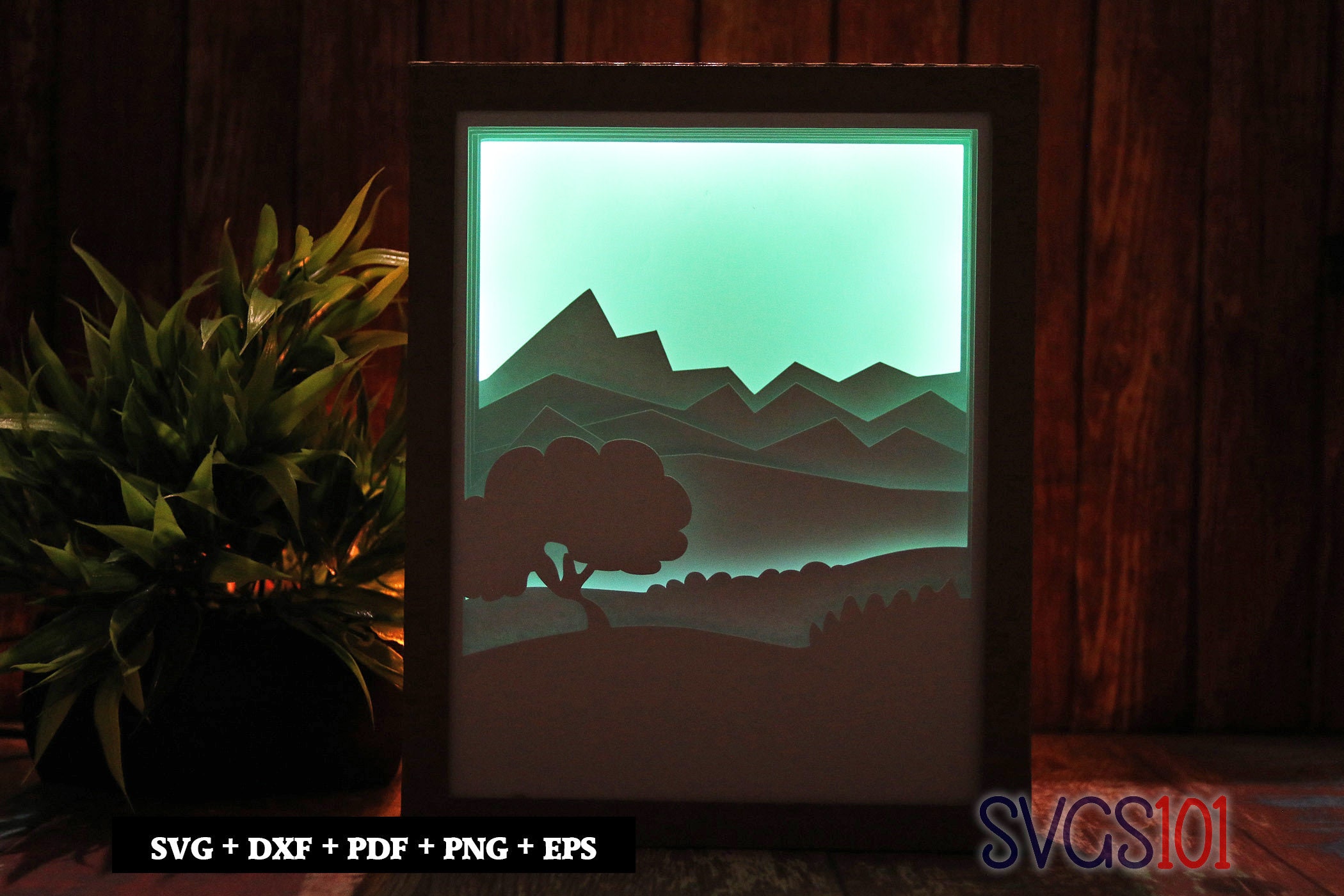 Landscape Scene Light Box Template, SVG Shadow Box 8x10 Paper Cutting