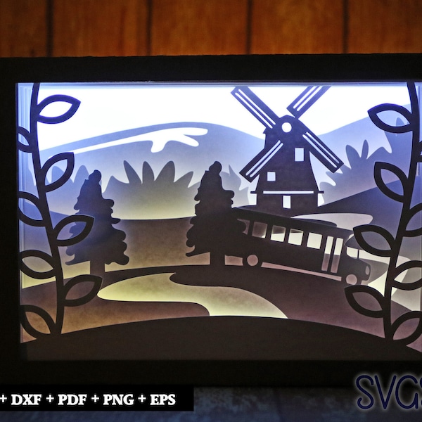 Farm Windmill Scene Paper Cut Light Box Template, 3D 5x7 Shadow Box SVG, Cricut, Silhouette DIY Farm Windmill Scene Paper Cut Light Box Template, 3D 5x7 Shadow Box SVG, Cricut, Silhouette DIY