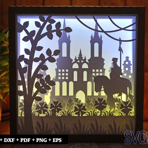 Castle with Guard Paper Cut Light Box Template, 3D 8x8, 12x12, 9x9 Square Shadow Box SVG, Cricut, Silhouette DIY Castle with Guard Paper Cut Light Box Template, 3D 8x8, 12x12, 9x9 Square Shadow Box SVG, Cricut, Silhouette DIY