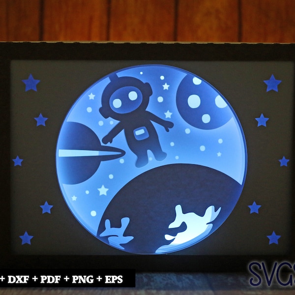 Astronaut in Outerspace Paper Cut Light Box Template, 3D 5x7 Shadow Box SVG, Cricut, Silhouette DIY Astronaut in Outerspace Paper Cut Light Box Template, 3D 5x7 Shadow Box SVG, Cricut, Silhouette DIY